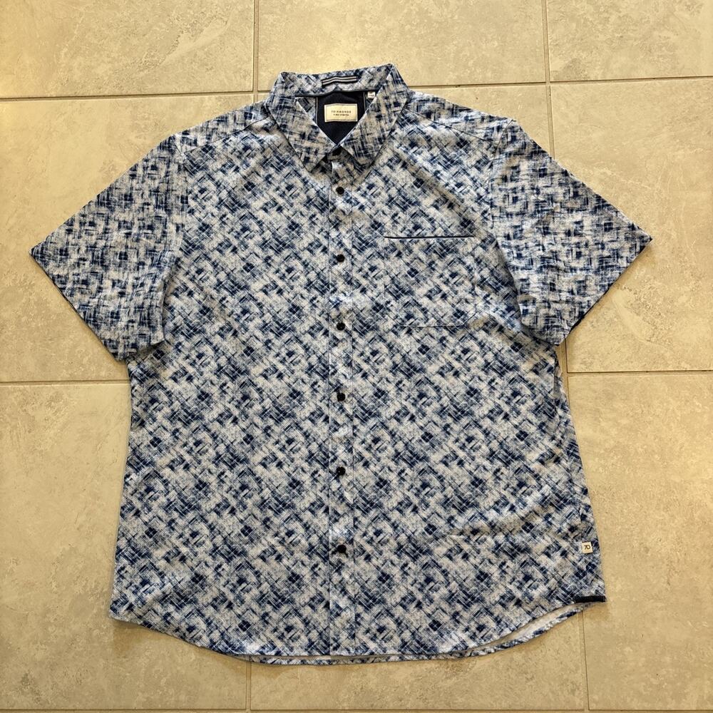 7 Diamonds Shirt Mens Sz XXL 4 Way Stretch Blue Abstract Short Sleeve Button Up